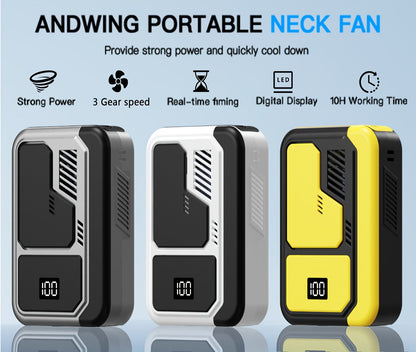 Neck Fan Portable Wearable, 3000mAh Battery Hands-Free Personal Fan 3 Wind Speeds Digital Display