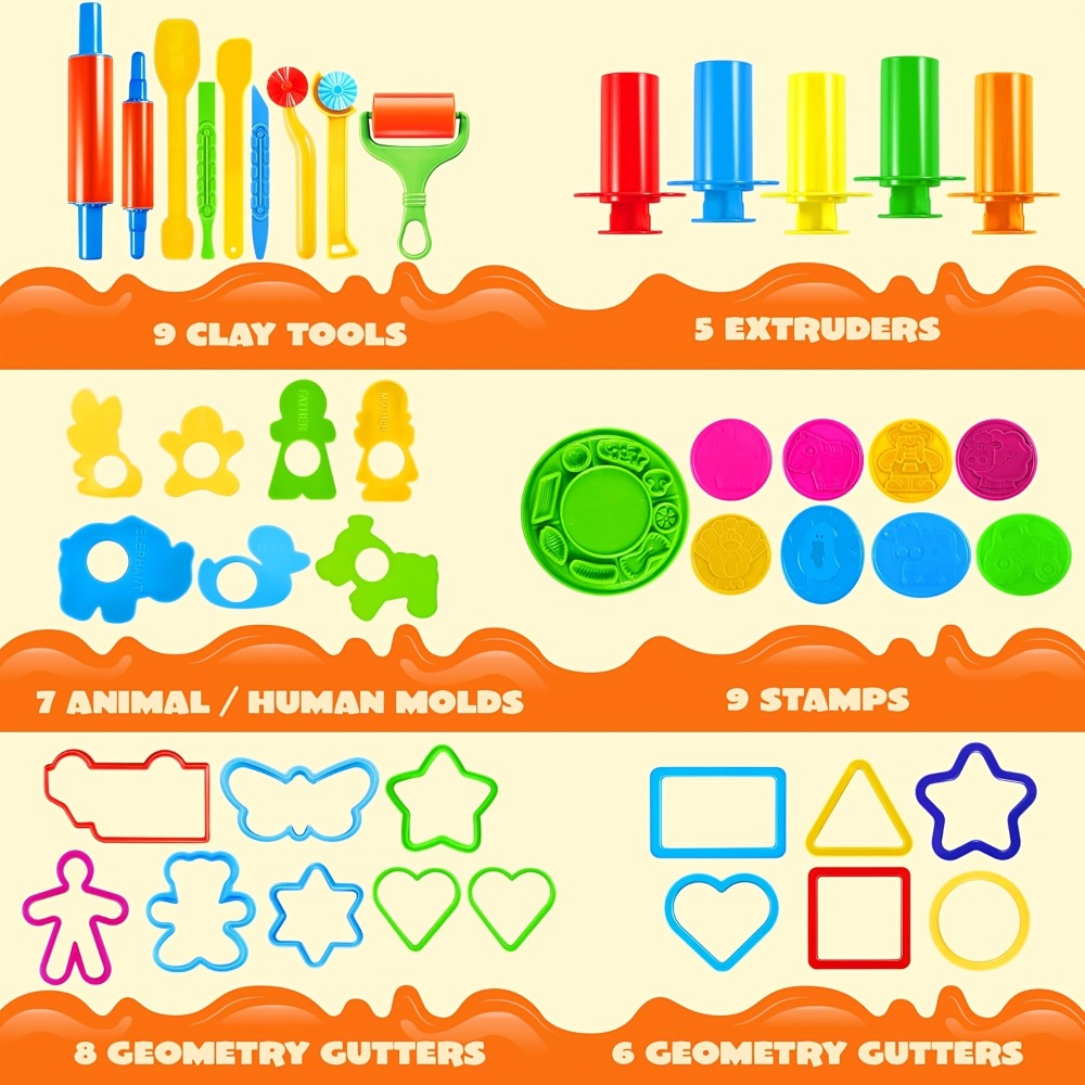 44-Piece Kids Clay Tools Set with Molds, Rolling Pins & Cutters, Dough Accessories for Toddlers & Preschoolers
