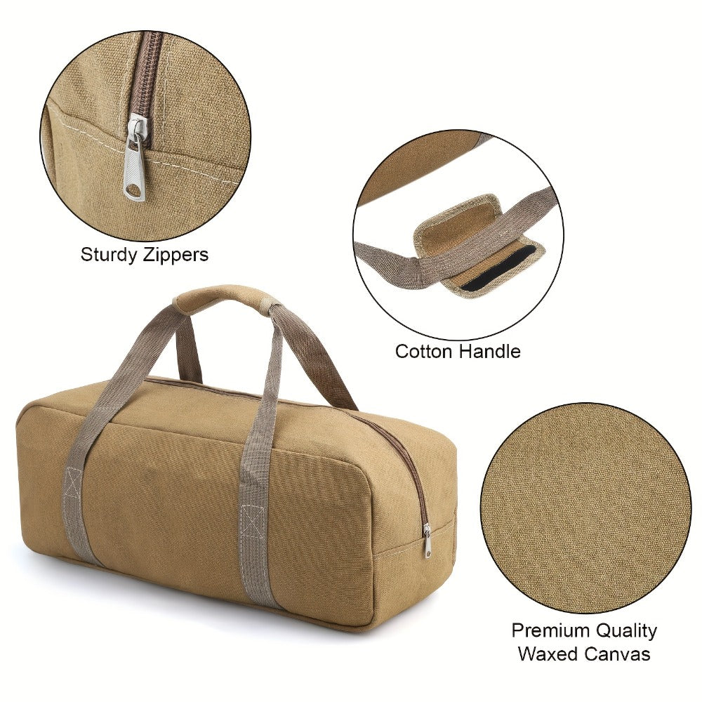 Canvas Tool Bag with Zipper, Large Tool Organizer Tote for Mechanics, Electricians & Carpenters, Portable Storage Bag for Wrenches