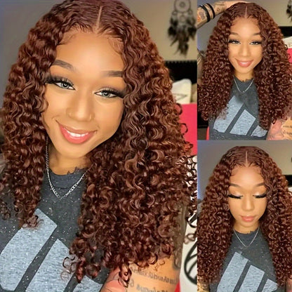 4x4 HD Lace Closure Curly Bob Wig Reddish Brown #33 Human Hair Pre-Plucked Glueless Short Bob with Baby Hair 20 Inch Warm Auburn Color Wig