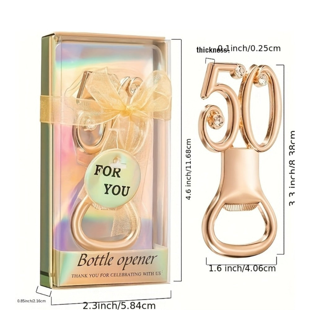 Rhinestone Bottle Opener Party Favors 50 Pack – Gold 50th Birthday & Wedding Anniversary Souvenirs for Guests