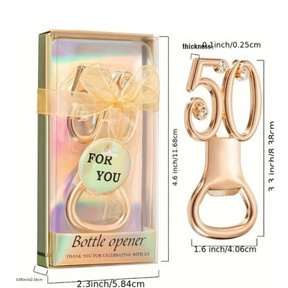 Rhinestone Bottle Opener Party Favors 50 Pack – Gold 50th Birthday & Wedding Anniversary Souvenirs for Guests