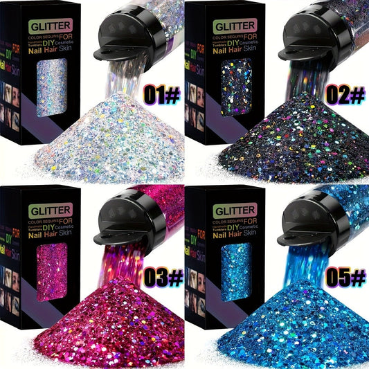 Holographic Chunky Glitter Set 4 Boxes 200g – Laser Diamond Metallic Hexagonal Flakes for Epoxy Resin, Tumblers, Scrapbooking