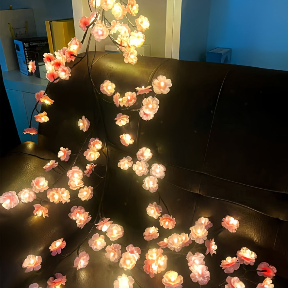 String Lights, Cherry Blossom Branch Chandelier with USB Power, Eight Modes and Four LED-and-Length Options