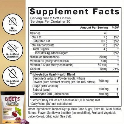 Beetroot Gummies with CoQ10 & Multi-Vitamins, 4-in-1 Heart Health & Blood Pressure Support Supplement