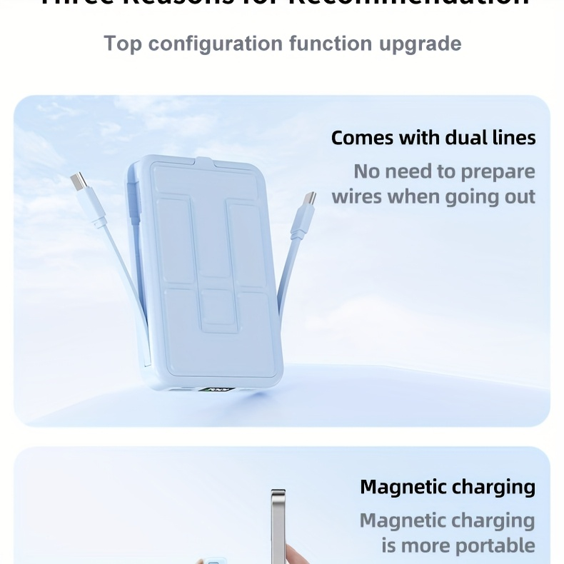 10000mAh Mobile Power, 22.W Magnetic Charging Treasure, Comes with Convenient Dual Cable, with LED Power Display