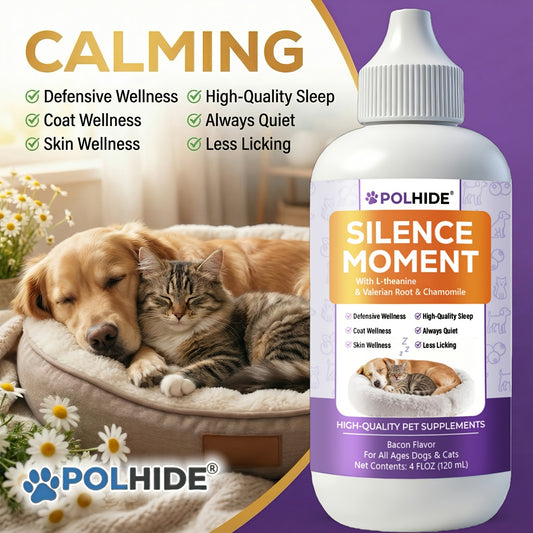 Pet Calming Liquid Supplement for Dogs & Cats 4oz – L-Theanine & Herbal Formula, Reduces Anxiety from Thunderstorms & Fireworks