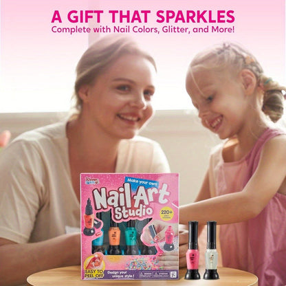 Kids Nail Art Kit for Girls, Nail Polish Set with Glitter Stickers & Sequins 220+ Designs for Home and Salon Manicures