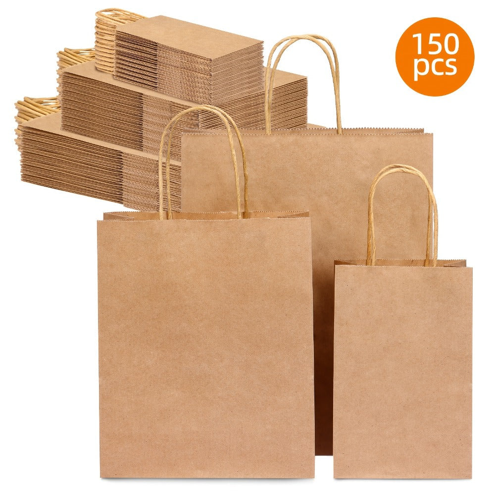 Brown Kraft Paper Gift Bags 150-Piece Mixed-Size Pack with Handles and Source-Listed 110G Paper