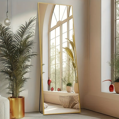 Full Length Mirror Floor Standing, Arched & Rect Body Mirror with Stand, Hanging or Leaning Wall Mirror, Aluminum Alloy Thin Frame