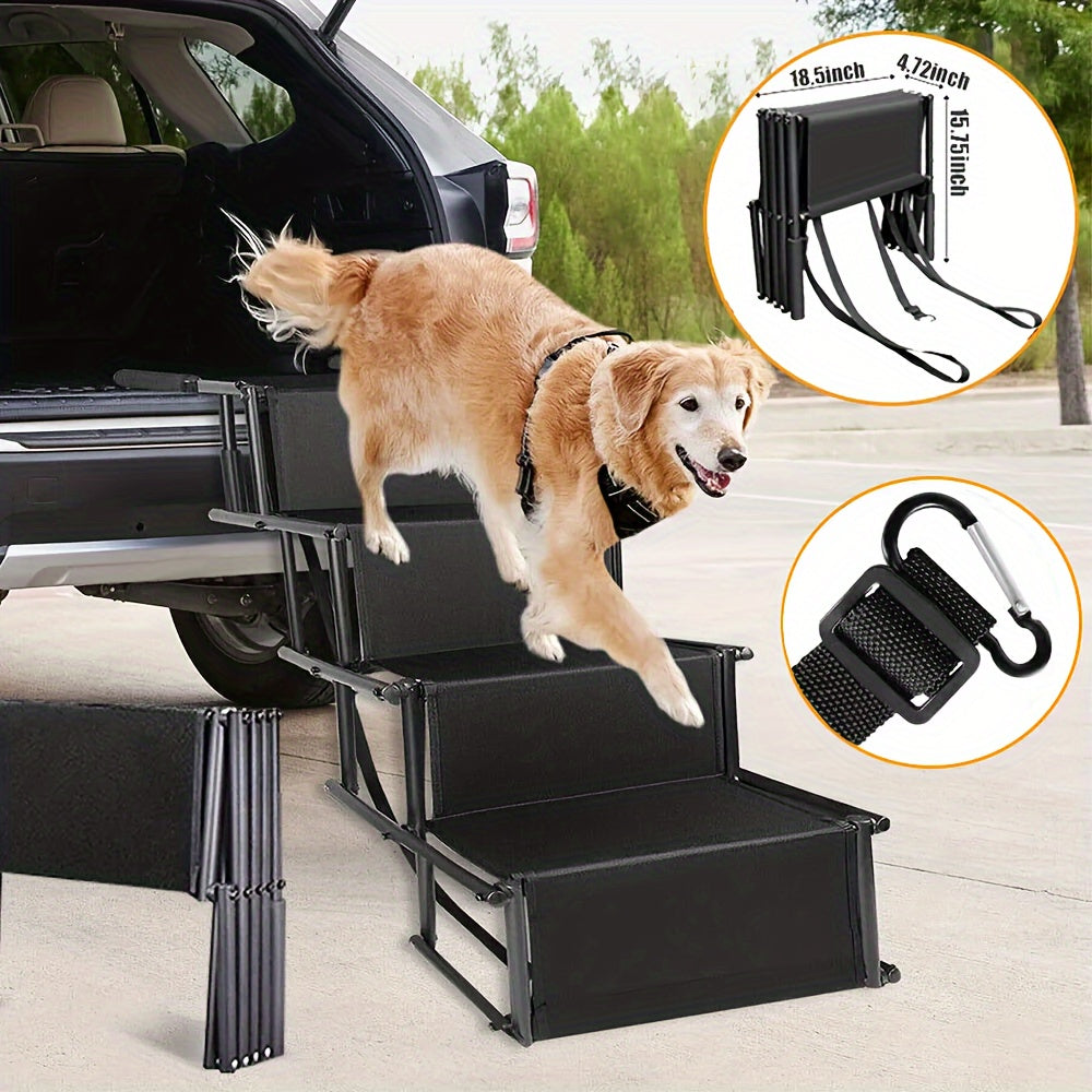 Dog Car Ramp Foldable Non-Slip – Collapsible Pet Ramp for Cars SUVs & Trucks, Lightweight Portable Dog Steps for Large Small Dogs