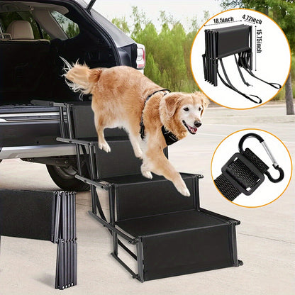 Dog Car Ramp Foldable Non-Slip – Collapsible Pet Ramp for Cars SUVs & Trucks, Lightweight Portable Dog Steps for Large Small Dogs