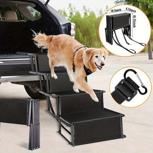Dog Car Ramp Foldable Non-Slip – Collapsible Pet Ramp for Cars SUVs & Trucks, Lightweight Portable Dog Steps for Large Small Dogs