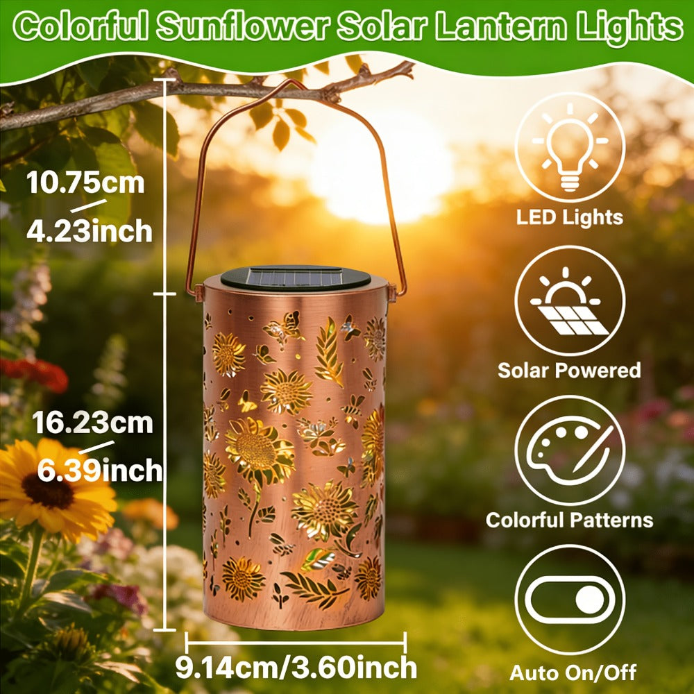 Solar Sunflower Lantern, Painted Butterfly Iron Garden Light, Outdoor Spotlight Lawn Ambient Decor