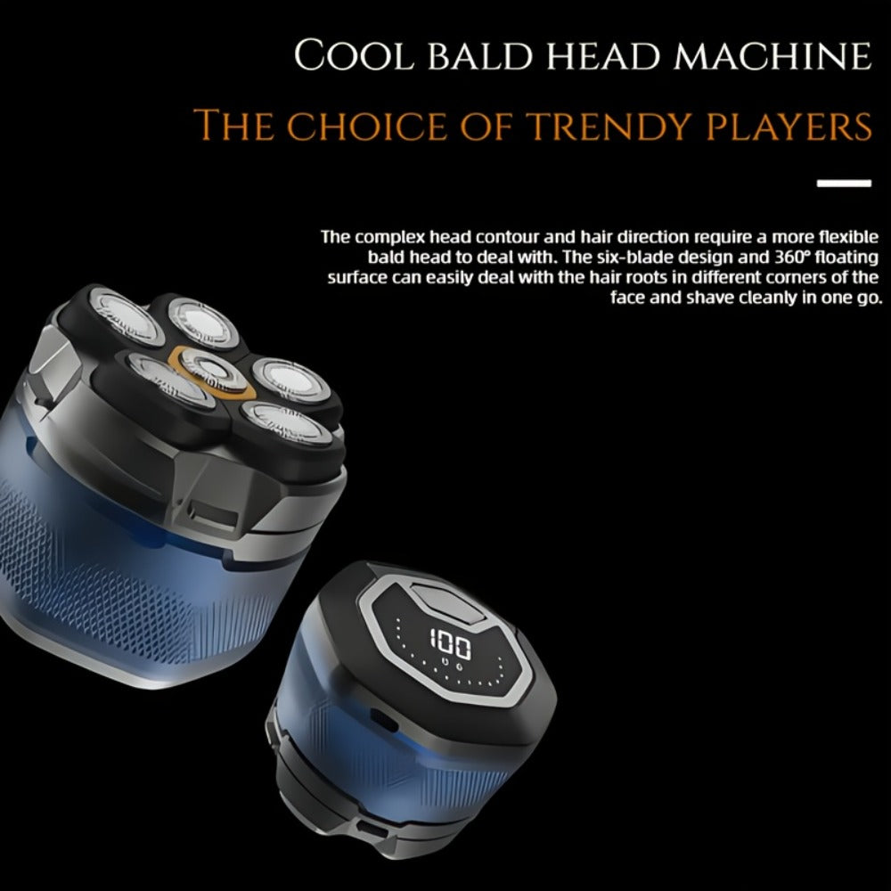 Head Shaver for Bald Men 6-Blade Electric Head Razor Magnetic Floating Blades USB-C for Everyday Face, Beard and Body Grooming