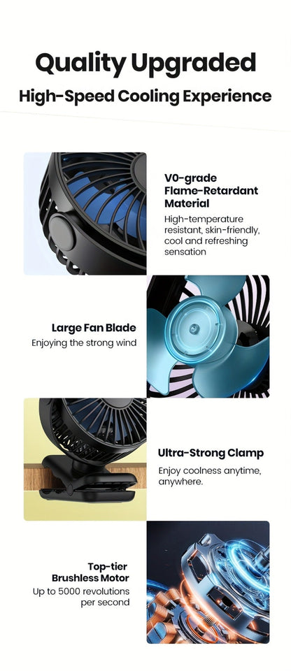 Clip on Fan USB Desk Fan, Brushless Motor Whisper Quiet Portable Mini Fan with Strong Clamp