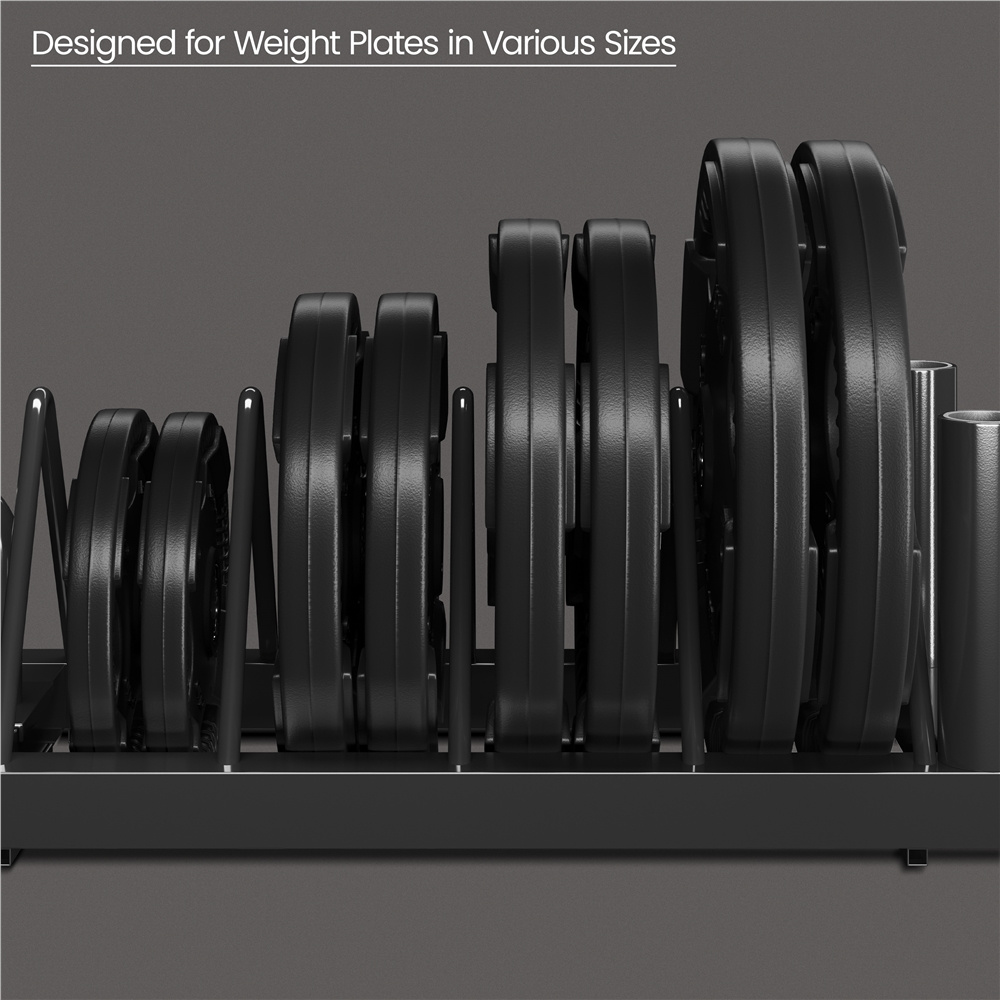 Barbell & Weight Plate Storage Rack with Wheels & Handle – 300 lb Capacity, 2 Barbell Holders, 4 Plate Slots