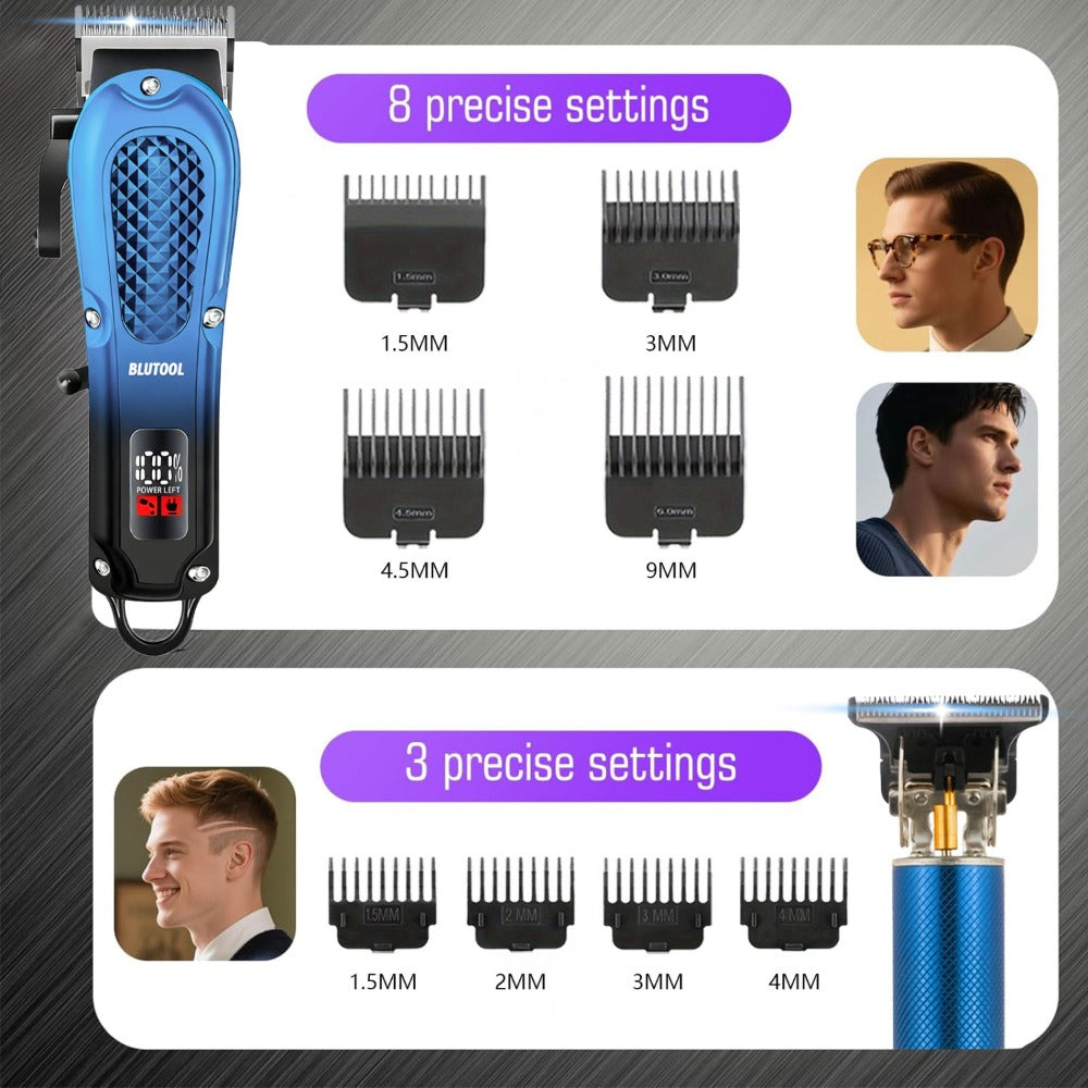 Electric Hair Trimmer & Beard Shaver Set for Men - Professional Rechargeable Hair Clipper with LED Display