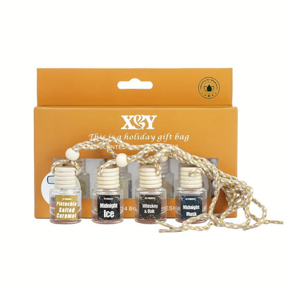Car Air Freshener X&Y Four-Bottle Hanging Diffuser Gift Set with Eight available Style and Collection Options