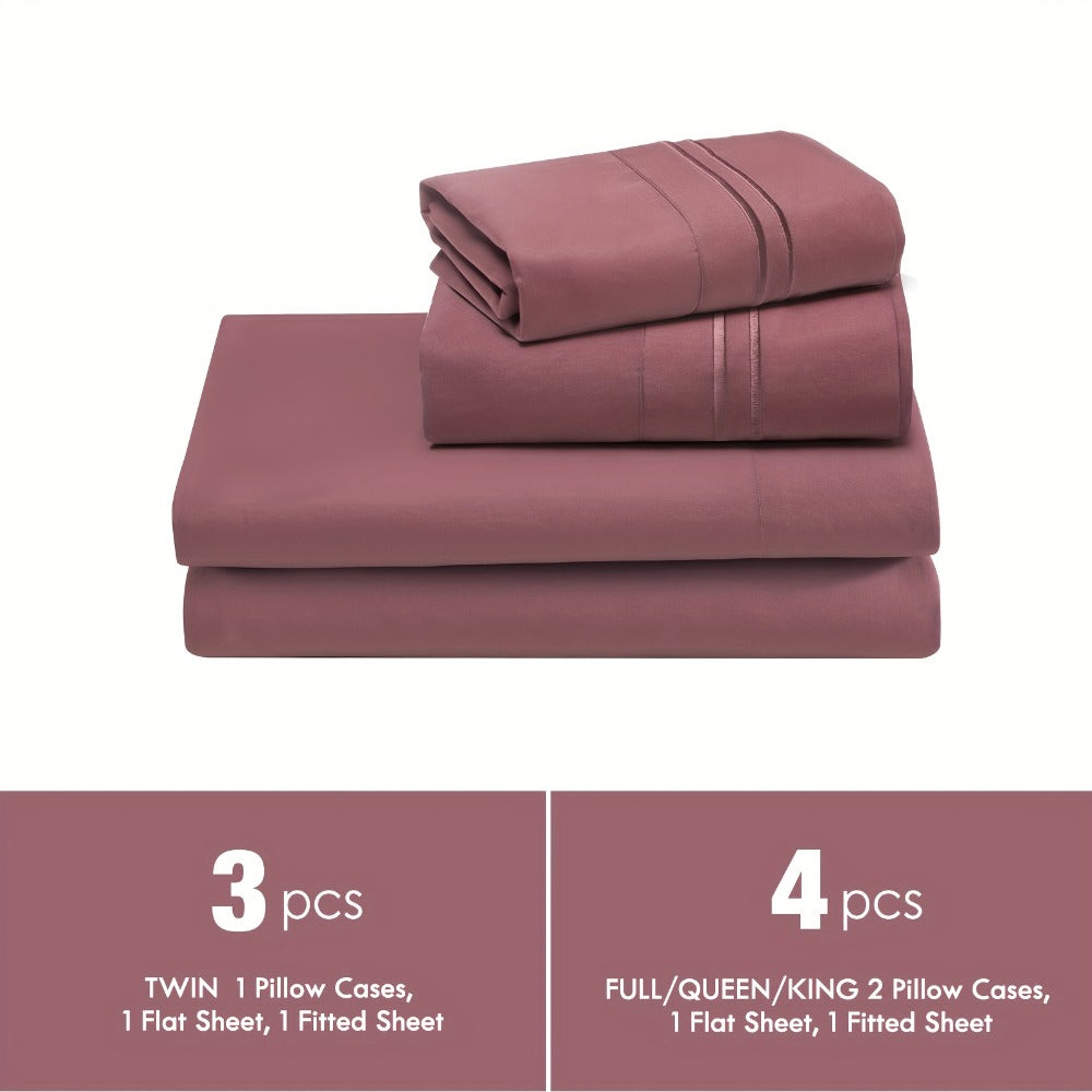 Fitted Sheet Set Deep Pocket | Soft Cooling Breathable Bedding 3-4pcs Fade-Resistant All-Season for Twin Full Queen King