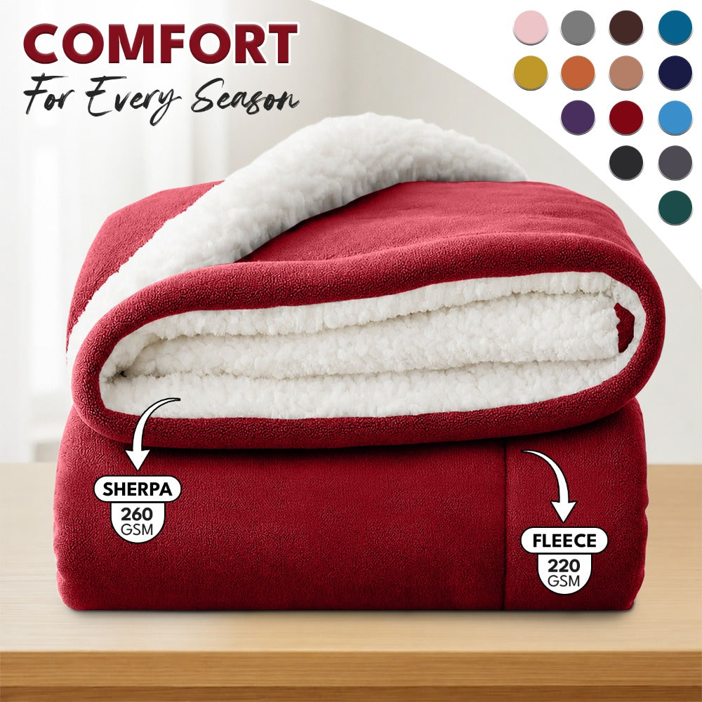 Sherpa Flannel Blanket, Double-Layer Ultra Throw for Bed, Sofa & Bedroom Decor, Better Sleep, 14 Colors