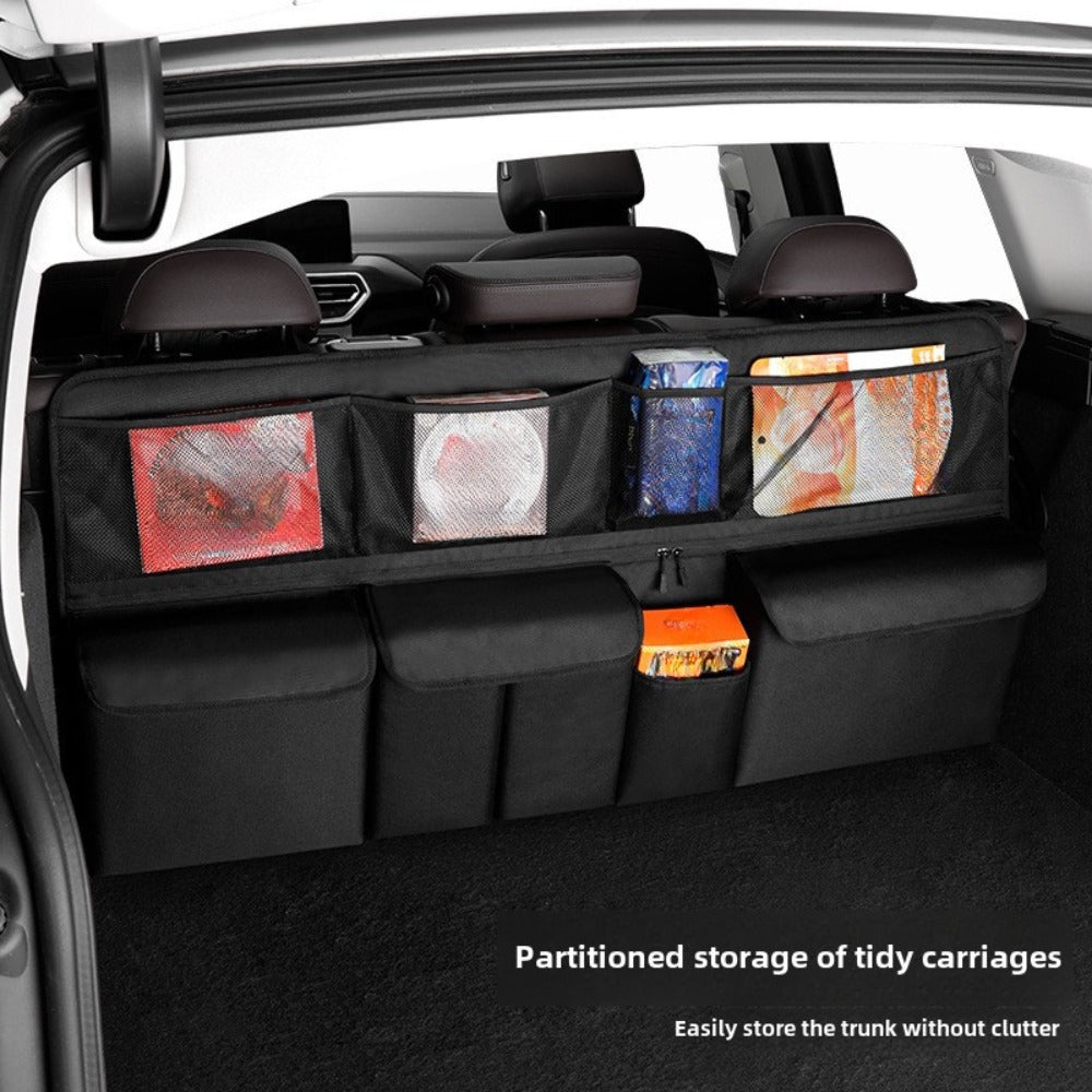 Car Trunk Organizer Bag – High Capacity Oxford Cloth Rear Seat Storage with Adjustable Dividers & Storage Pockets, Universal Fit for Cars