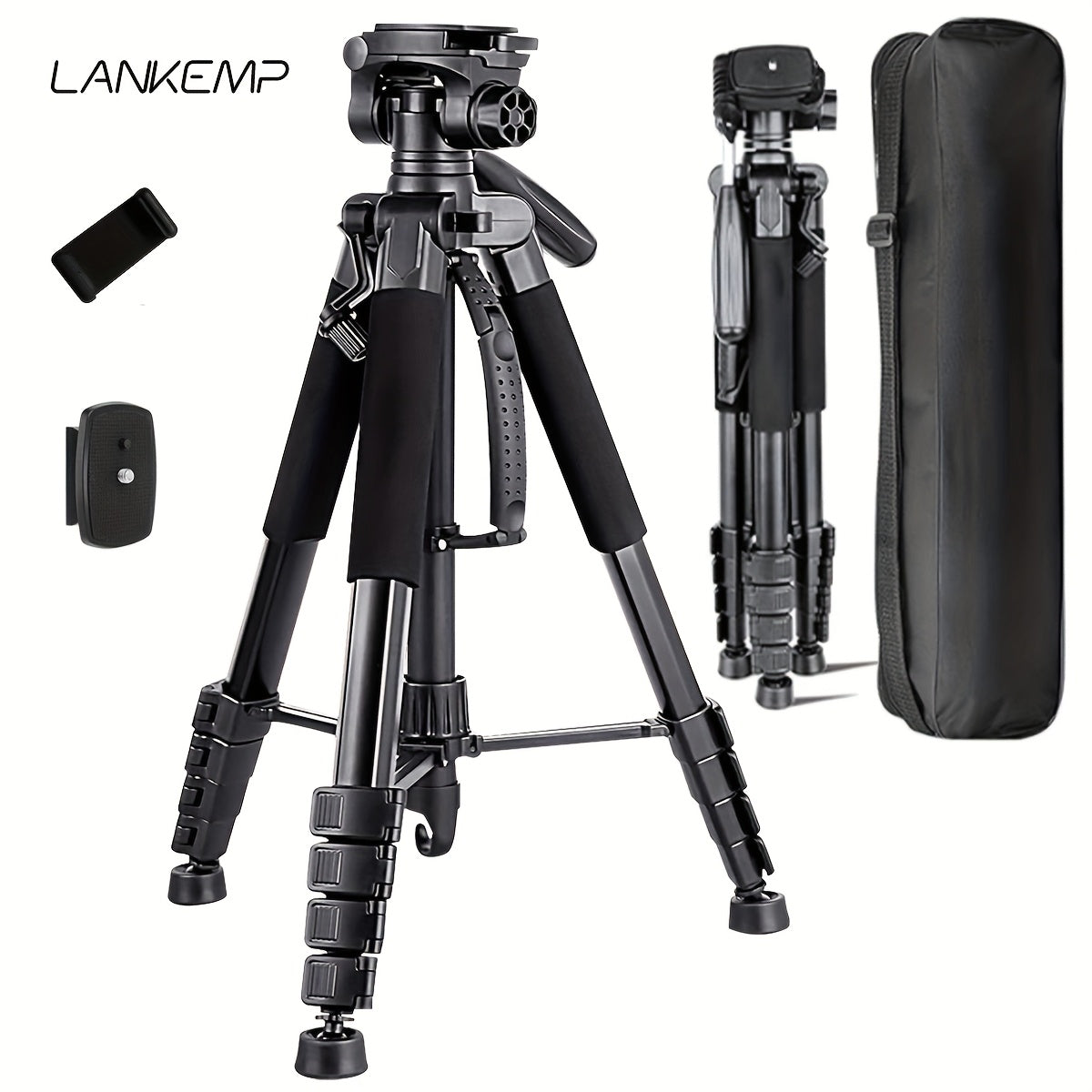 Camera Tripod 74 Inch Aluminum Alloy with Dual Quick Release Plate, Phone Clip & Carrying Bag, Professional Stand for DSLR