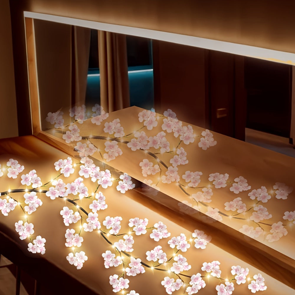 String Lights, Cherry Blossom Branch Chandelier with USB Power, Eight Modes and Four LED-and-Length Options