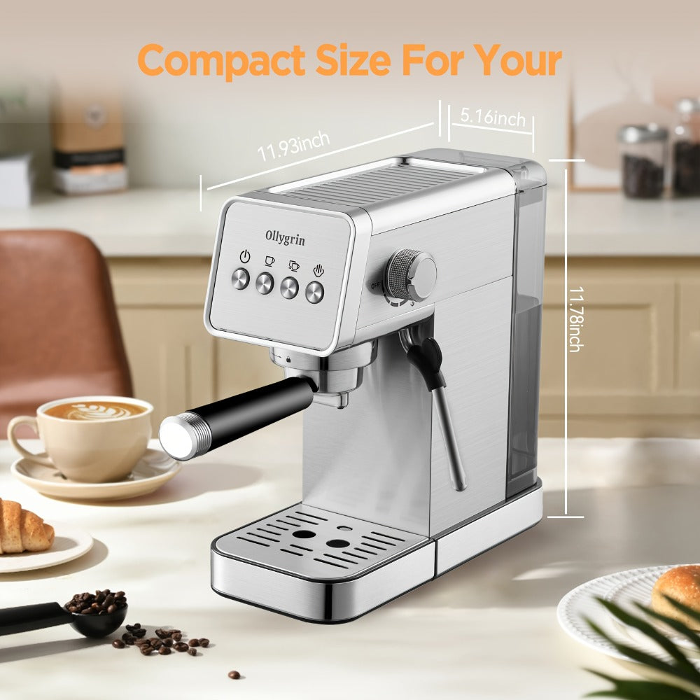 Espresso Machine 20 Bar with Steam Milk Frother, Compact Stainless Steel Espresso Maker, 40oz Removable Water Tank