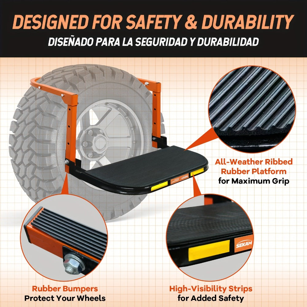 Tire Step Foldable Anti-Slip Thickened – 300 / 500 / 650 lb Capacity Adjustable Height for Truck SUV Trailer Maintenance