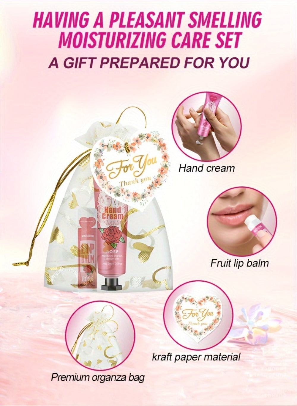 Shea Butter Hand Cream and Lip Balm Gift Set – Deep Moisturizing Skincare Bundle for Dry Cracked Skin, Vitamin E Natural Body Care Kit