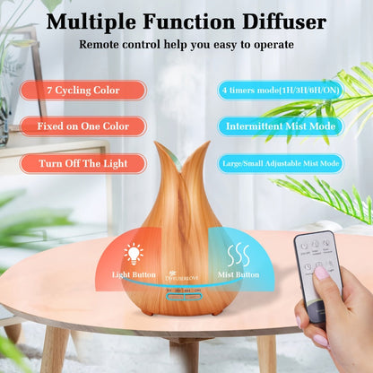 400ml Aroma Diffuser with Continuous or Intermittent Mist, Seven-Color Light, Three Timers, Remote and Eight Oils