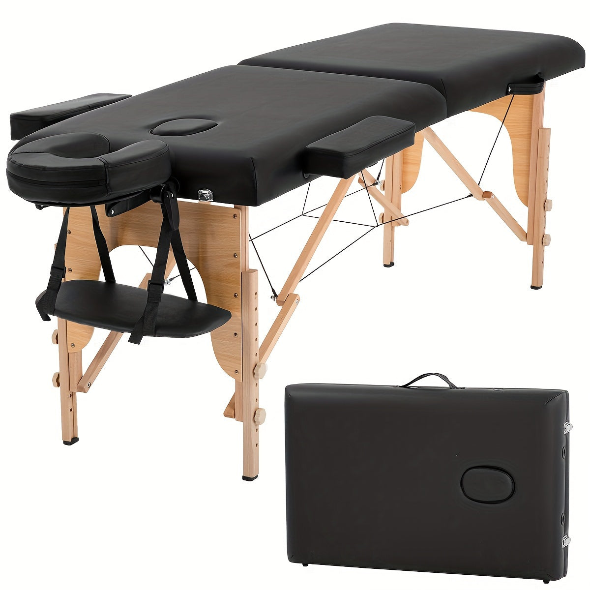 2-Fold Portable Massage Table with Face Cradle & Carrying Bag, Adjustable Height PU Leather Lash Bed