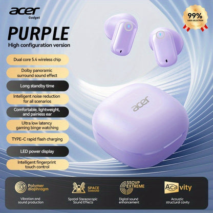 Wireless Earbuds Acer OHR501 Bluetooth 5.4 Semi-In-Ear with Touch Controls, Type-C Case and Eight Colors