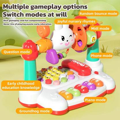 Rabbit Story Machine Toy for Kids with Piano Music & LED Lights, Multifunctional Educational Phone Toy