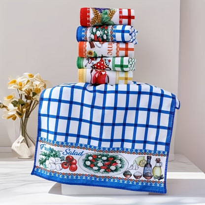 Six-Piece Printed Kitchen Towel Set, Approximately 60 x 40cm Each in Combination A or B Designs