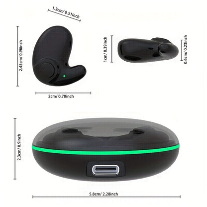 Low-Profile Round-Case Mini Sleep Earbuds with Digital Battery Display in Black, Khaki or White