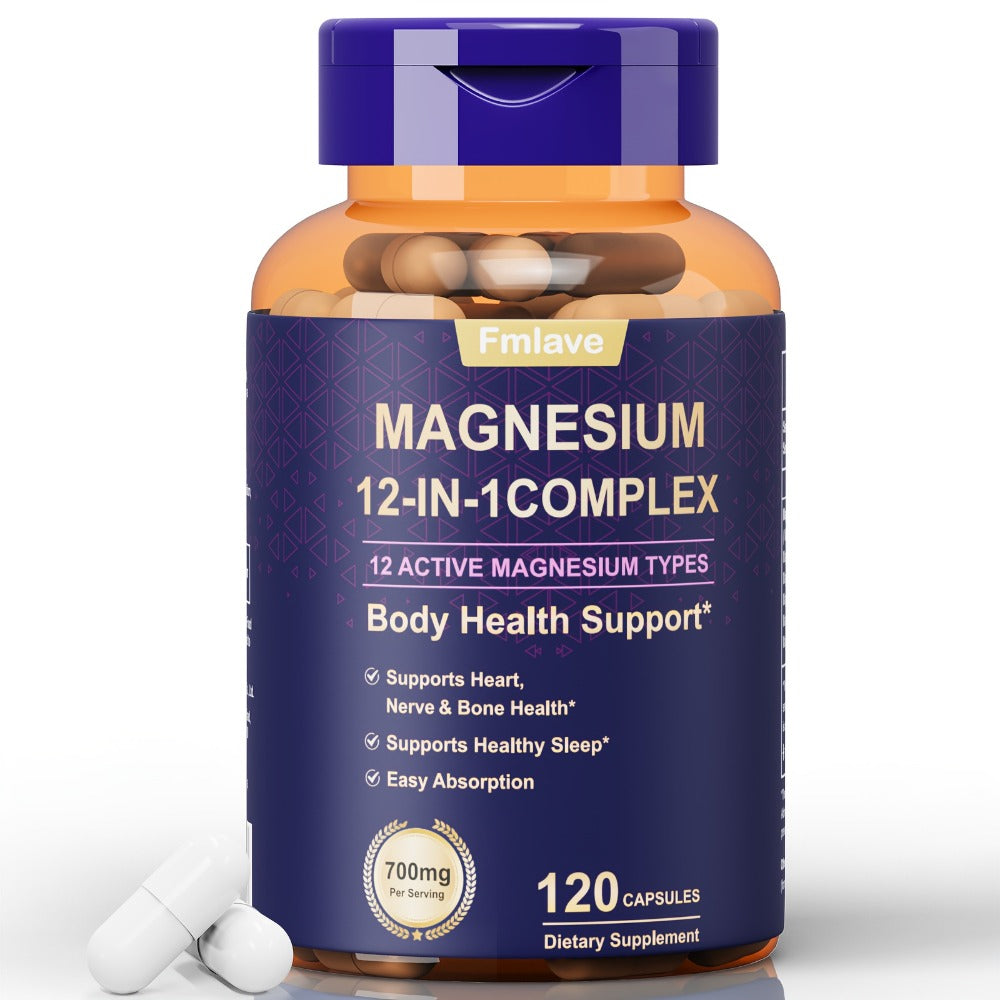Magnesium Glycinate 700mg 12-in-1 Complex Capsules with Citrate Malate Taurate Carbonate & Oxide
