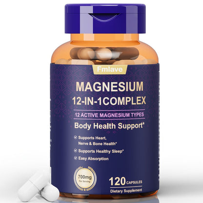 Magnesium Glycinate 700mg 12-in-1 Complex Capsules with Citrate Malate Taurate Carbonate & Oxide