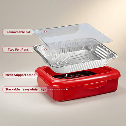 Aluminum Foil Insulated Food Tray Set 2-in-1 Reusable Stand with 2 Disposable Foil Trays for Grilling, Camping and Outdoor Meals