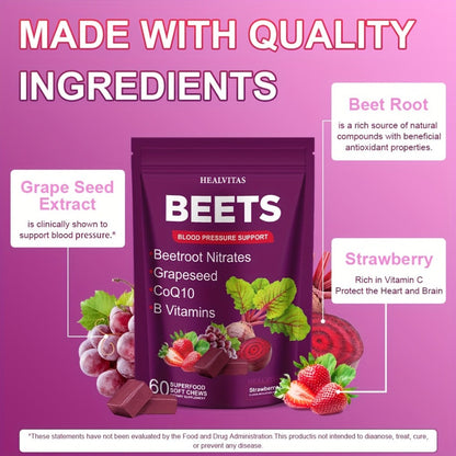 Beet Root Gummies for Blood Pressure & Heart Health with CoQ10 Vitamin B12 B6 Grapeseed Extract