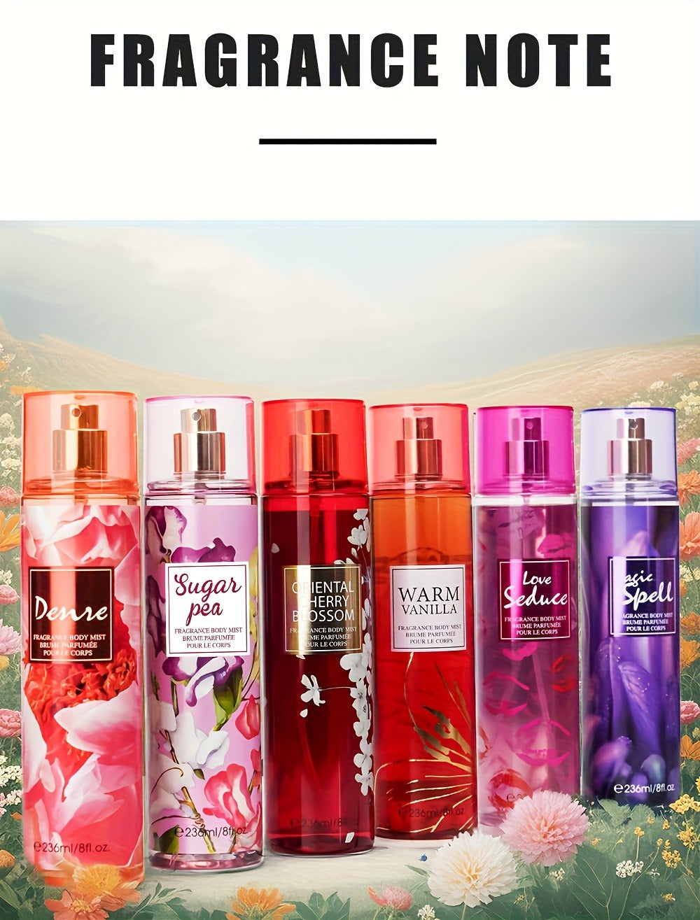 Body & Hair Fragrance Mist for Women 2PCS Set - Perfume Spray 8 fl oz, Fruity Floral Scents Peach Pear Cherry Blossom