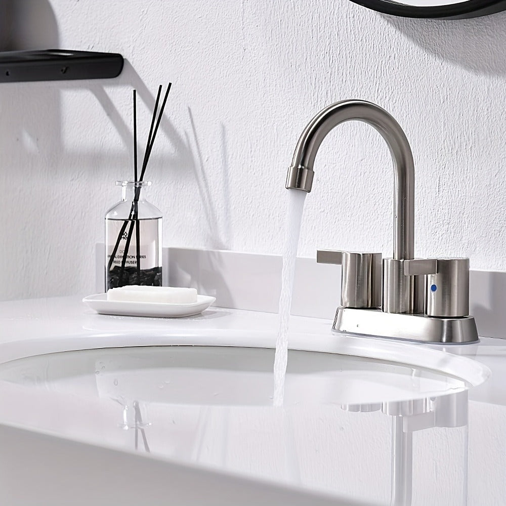 4-Inch Centerset Bathroom Faucet with Dual Handles, Swivel Spout and Single or Two-Piece Finish Options