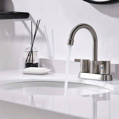 4-Inch Centerset Bathroom Faucet with Dual Handles, Swivel Spout and Single or Two-Piece Finish Options