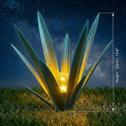 Solar Powered Agave Metal Sculpture Garden Statue – Hand-Painted Rustic Agave Figurine with LED Light & Remote Control