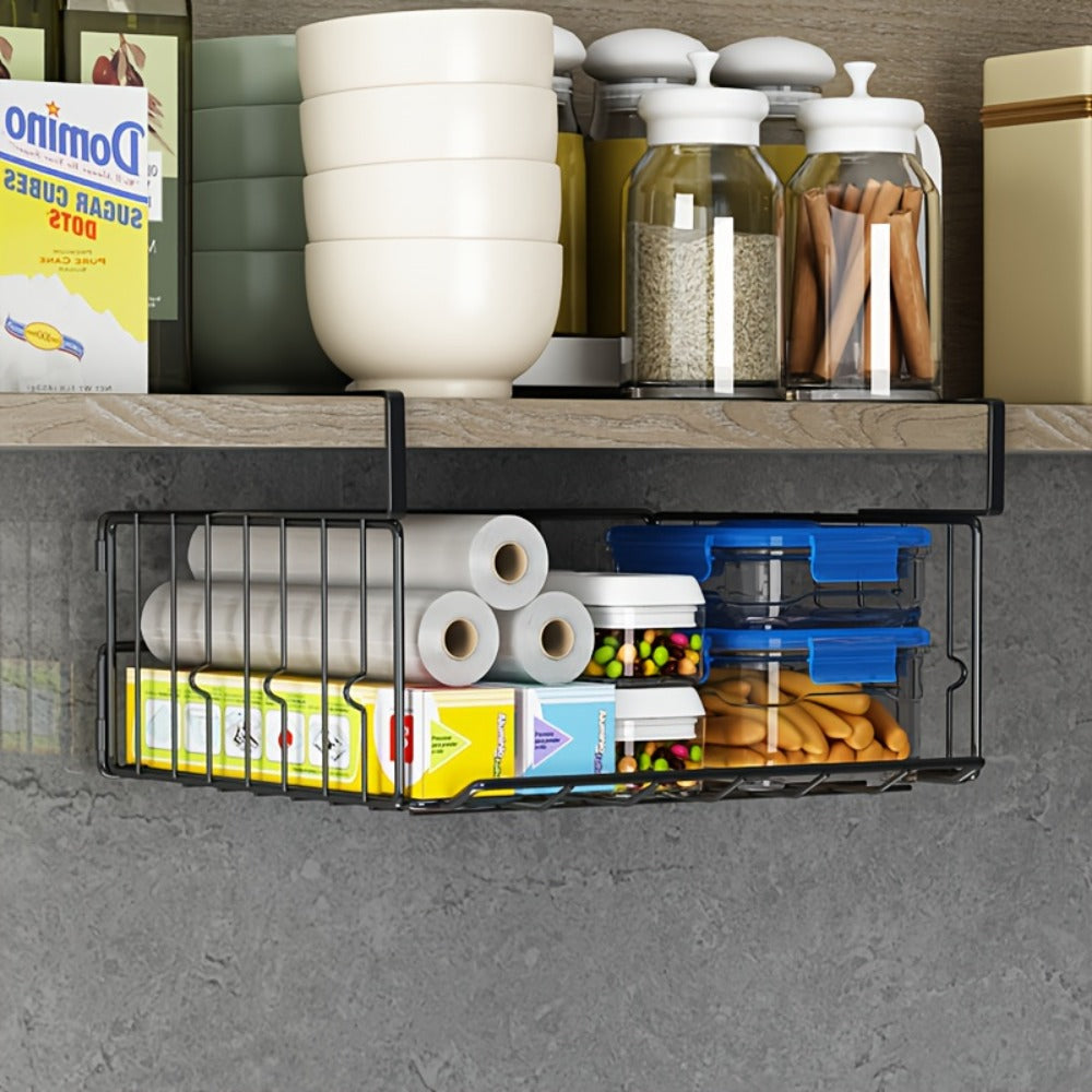 Wall Mount Foldable Storage Basket – Metal Organizer, Collapsible Space Saving for Kitchen Cabinet