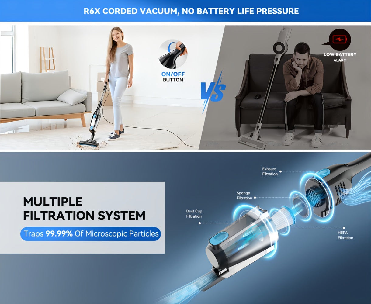 Cordless Stick Vacuum 30KPa 600W Motor 68oz Bagless Upright Vacuum Cleaner for House Car Hard Floor Carpet Pet Hair Multi-Color