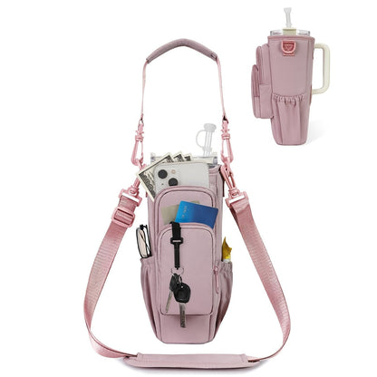 40oz Insulated Water Bottle Carrier Sling Bag with Straw Lid – Hands-Free Dog Walking Bag with Phone Pocket