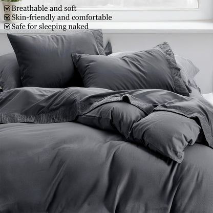 Sheet Set, Four-Piece Solid-Color Bedding with Deep-Pocket Fitted Sheet, Flat Sheet and Two Pillowcases