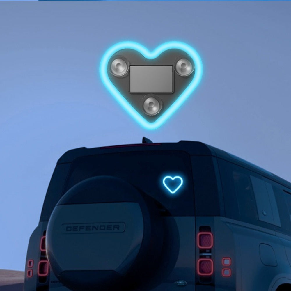 Car Interior Neon Heart Lights Solar USB Rechargeable 5 Lighting Modes Vibration-Sensing Auto On/Off Dashboard Decoration for Cars Trucks